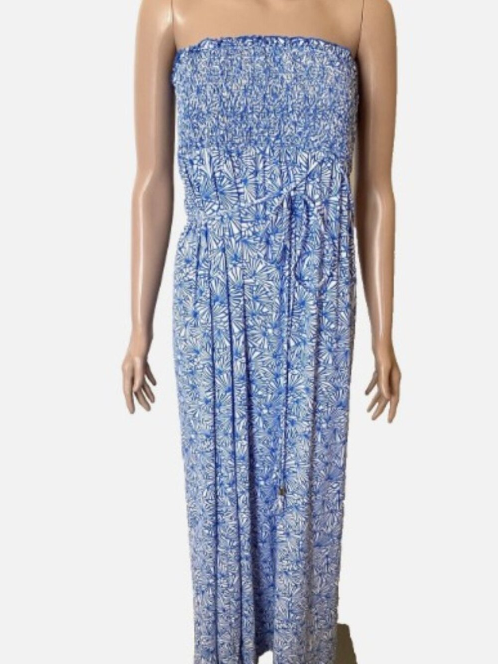 JUICY COUTURE BEACH ROYALTY Strapless Maxi Dress Blue White Shelf Bra Large